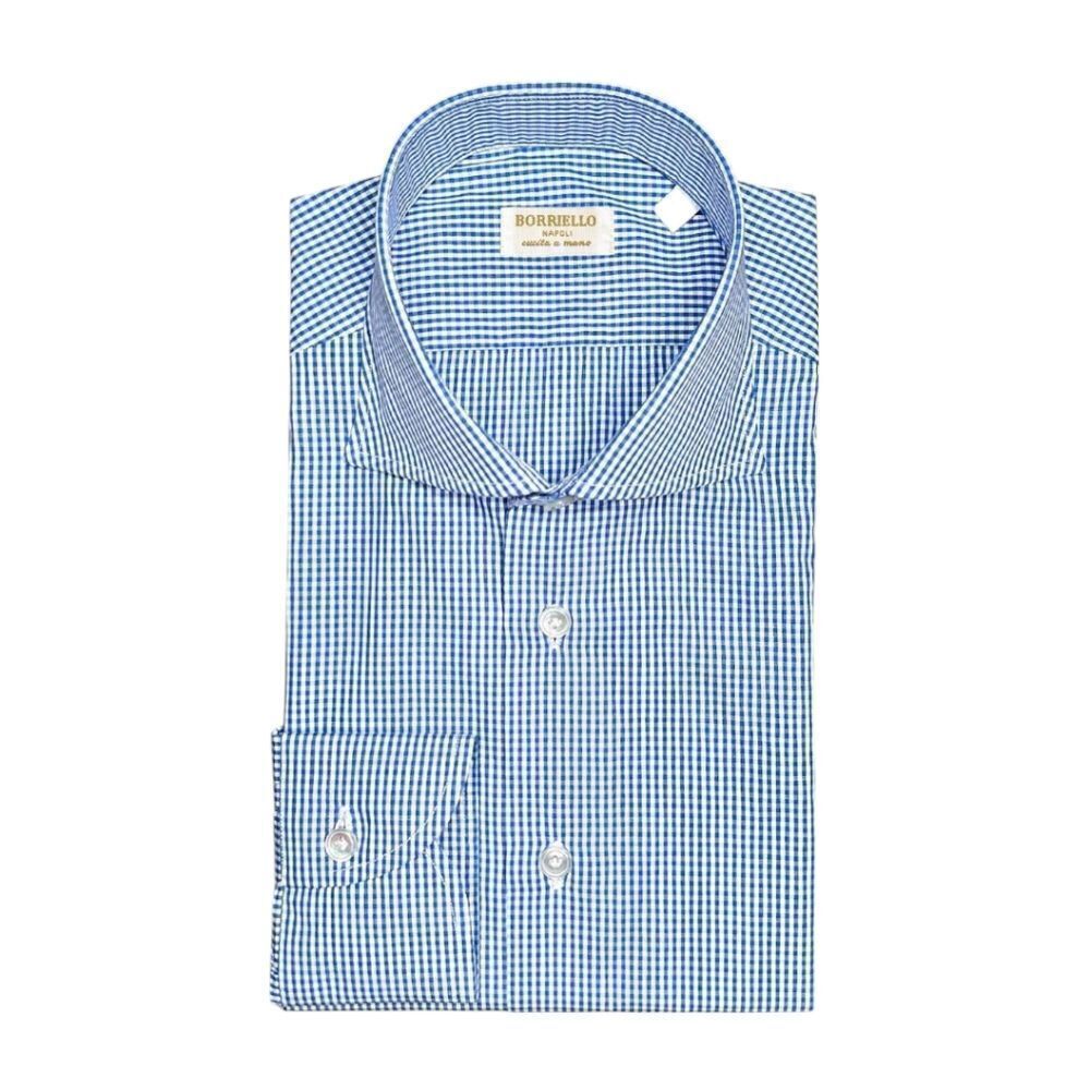 Borriello Napoli Micro Checked Shirt Thomas Mason Cotton Cobalt Blue Men's 17/43